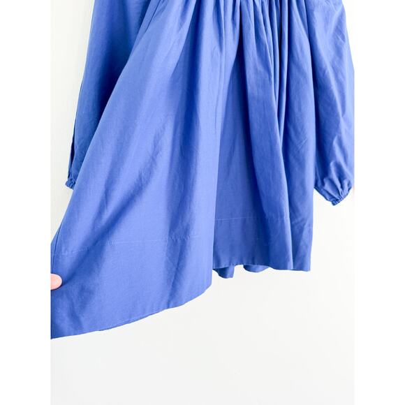 Madewell | NWT Shirred Puff-Sleeve Top in Cotton-Silk Voile Bright Sapphire Sz L - Picture 5 of 10